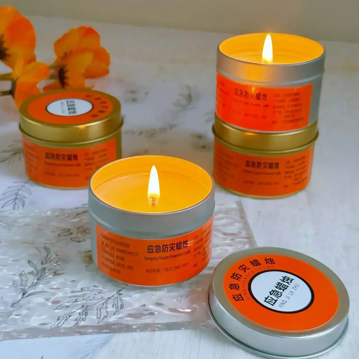 bougies urgence sans fumée 15h 24h orange pratique survie camping maison longue durée