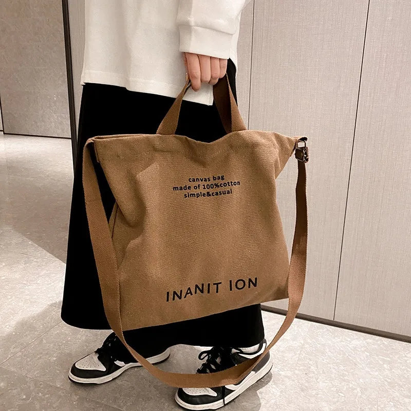 sac bandoulière toile unisexe doublure toile fourre tout beige motif simple casual poignée amovible