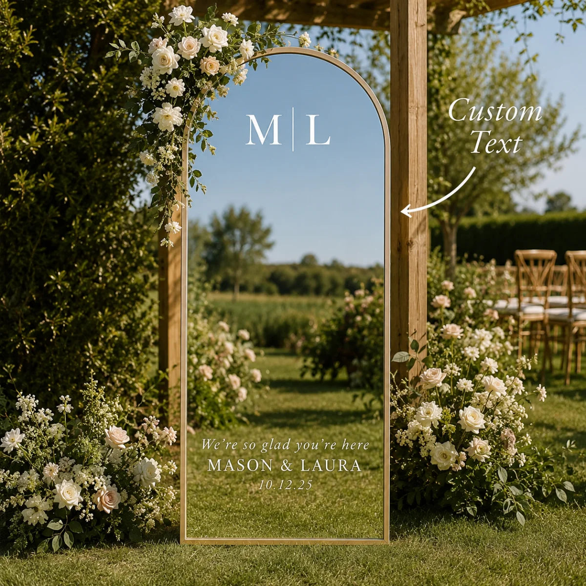 cadre miroir personnalisable moderne élégant noir doré adhésif texte personnalisé fleurs