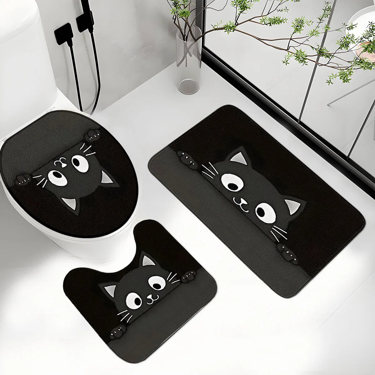 tapis toilette moderne chat blanc pièces adhésif rapide absorbant salle bain