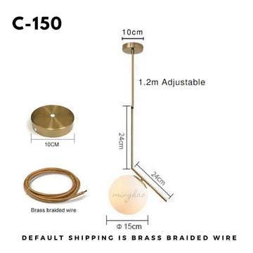 lampe suspendue boule verre blanc doré moderne minimaliste salon chambre salle manger