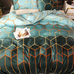 Parure de lit verte dans une chambre décorée avec style moderne