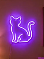 néon chat forme animaux chambre veilleuse led rose blanc moderne adhésif mur opaque