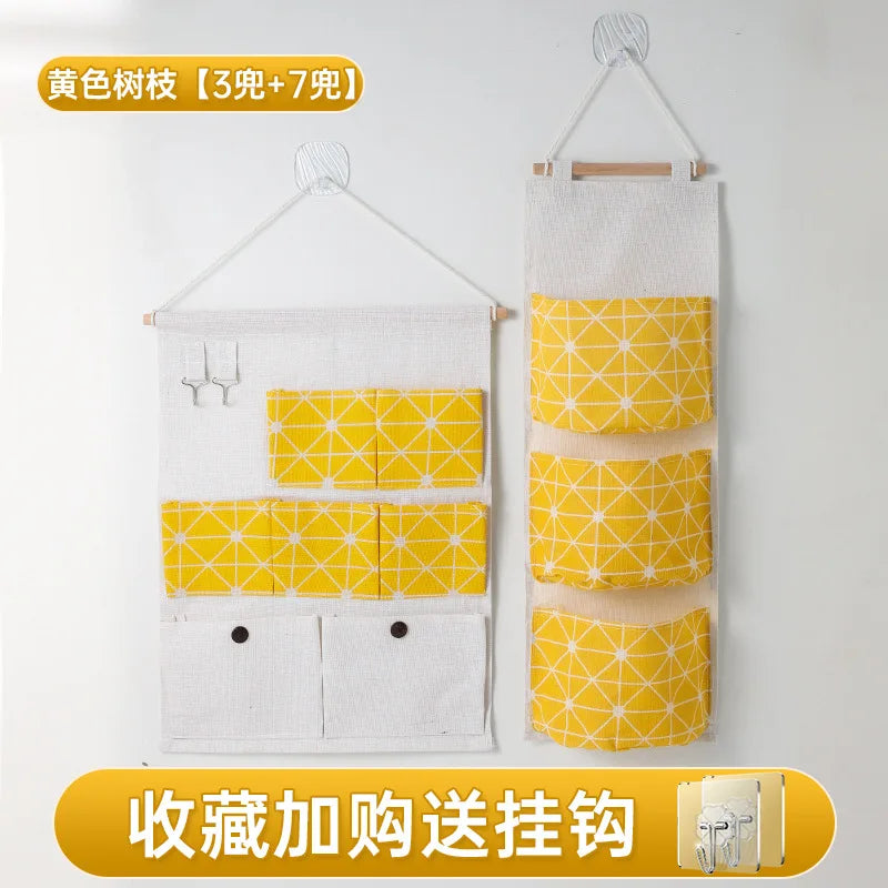 sac rangement mural multiple poches clips magnétiques beige jaune organisation moderne poches utilitaires porte