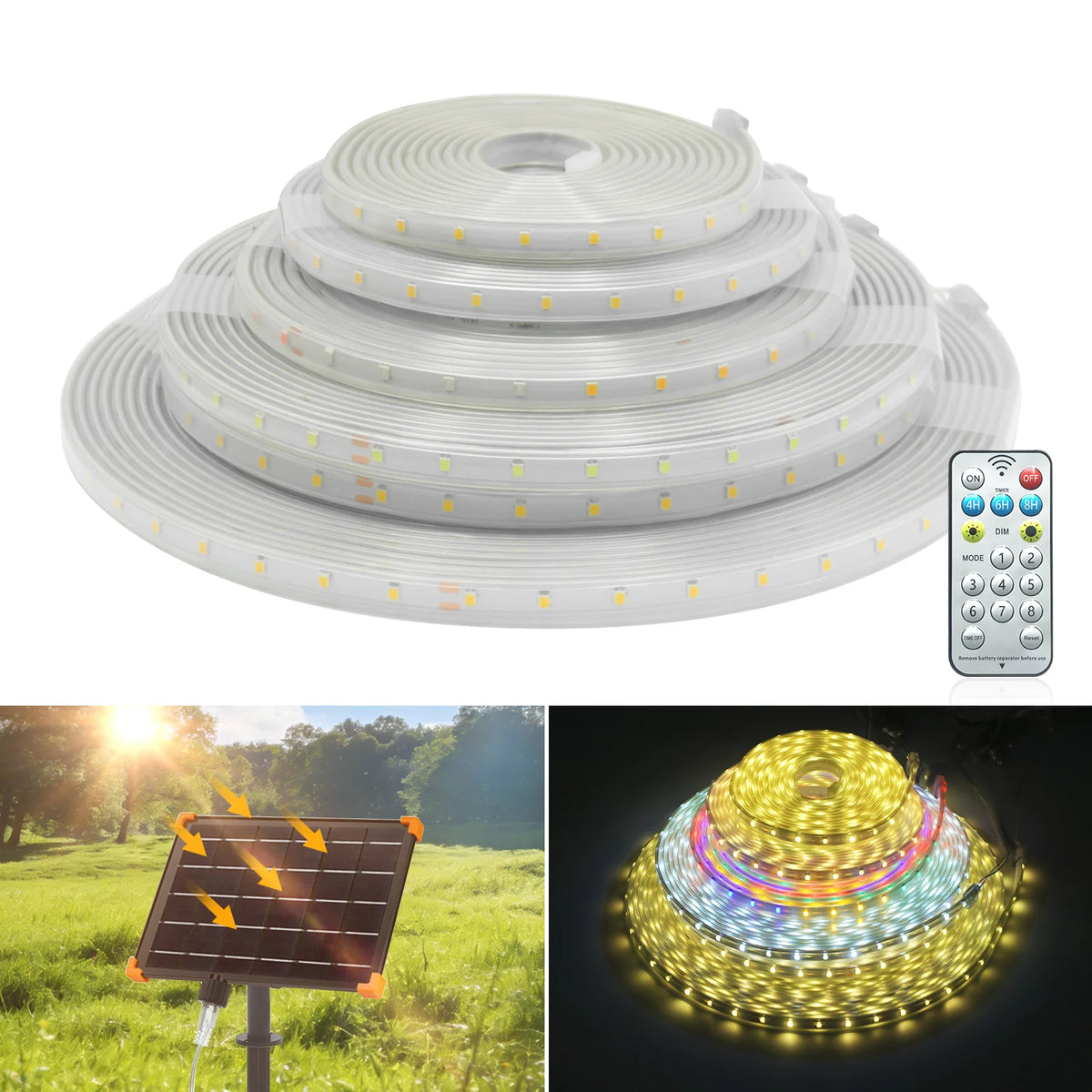 ruban led solaire blanc moderne 30m 20m 15m 10m modes télécommande clips certifié ip68