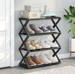 étagère chaussures noire moderne niveaux structure géométrique rangement facile salon porche