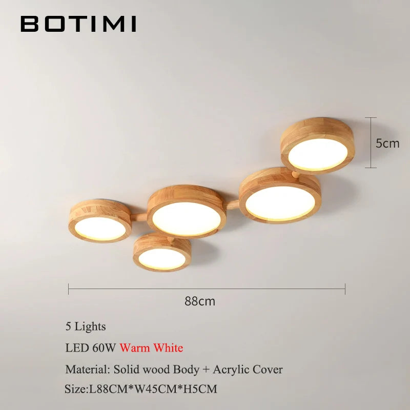 plafonnier bois massif moderne éclairage surface rond led naturel minimaliste