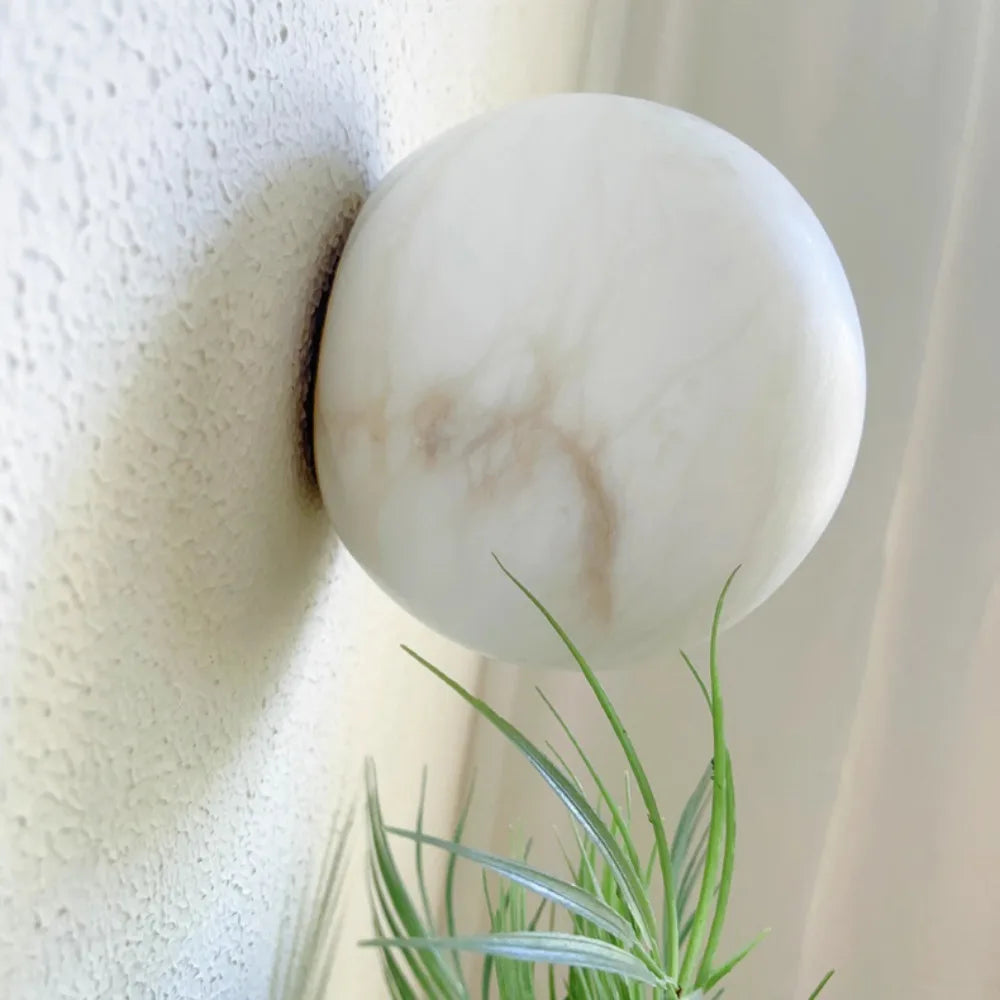 Lampes murales sphériques modernes semi translucides blanc beige marronclair veinteexture minimalistevinementées