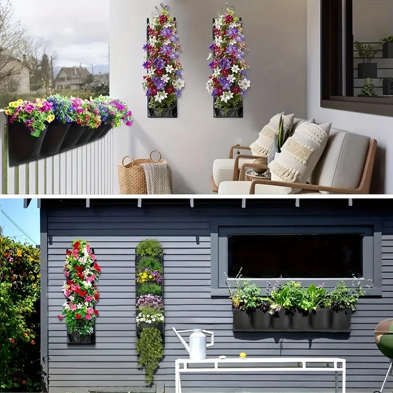 jardinage vertical organiser mural plantes poches fleurs variées tissu texturé métalliques hauteur totale
