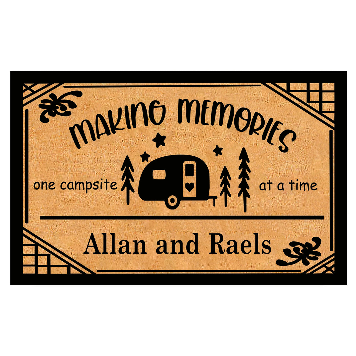 tapis d'entrée imperméable antidérapant marron clair motif camper arbres étoiles personnalisé résistant rides