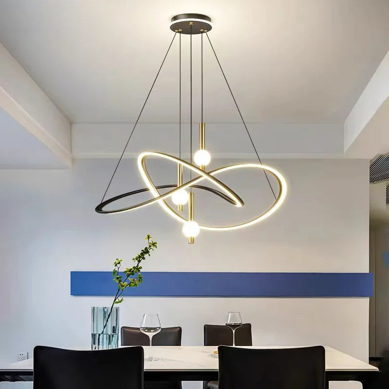 suspension lumineuse moderne or noir câbles suspendus ampoules led globes lumineux anneaux lumineux éléments