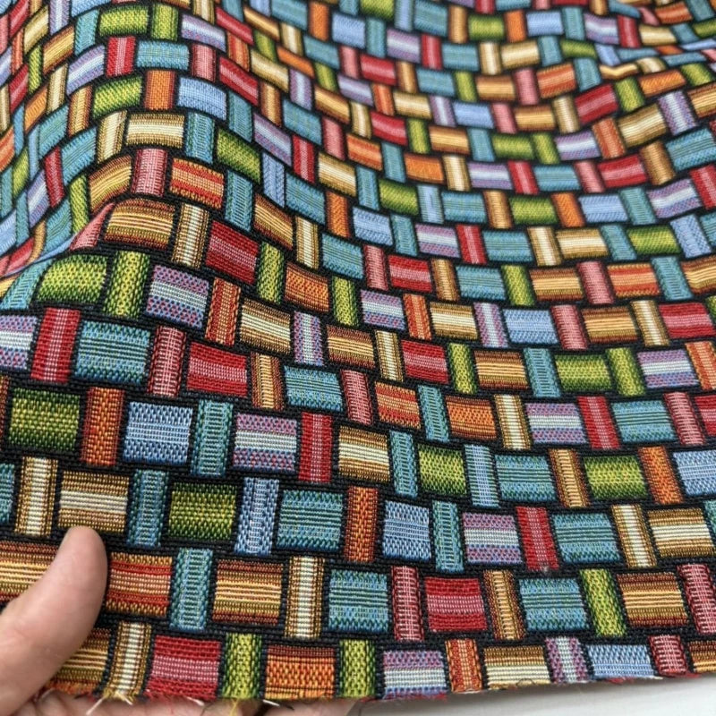 tissu moderne multicolore motif géométrique carrés opacité tissu brocart respirant large 150cm couleur chromatique
