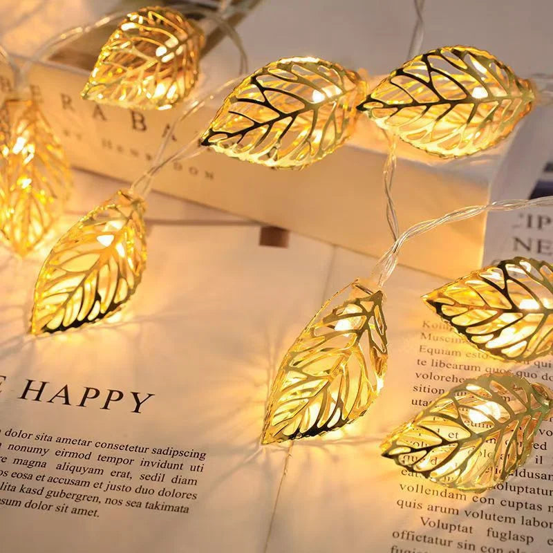 guirlande lumineuse feuilages doré blanc moderne noël 500m led piles inclusées