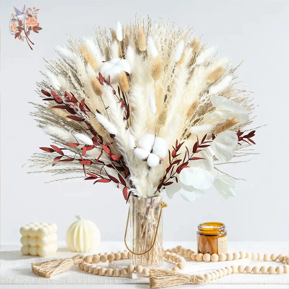 bouquet fleurs séchées blanc rouge décoration maison anniversaire mariage boho nordique