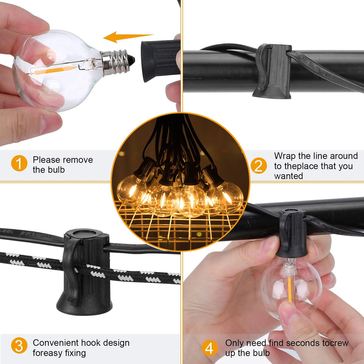 guirlande lumineuse extérieure 65 pieds led dimmable prise e12 g40 globe transparent industrielle vintage