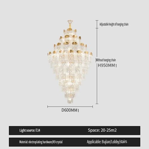 lustre cristal luxe doré moderne suspension salon hall maison grande décoration luminaire intérieur