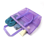 Sac plage violet noir bleu clair vert rose maille respirante réutilisable moderne poignées