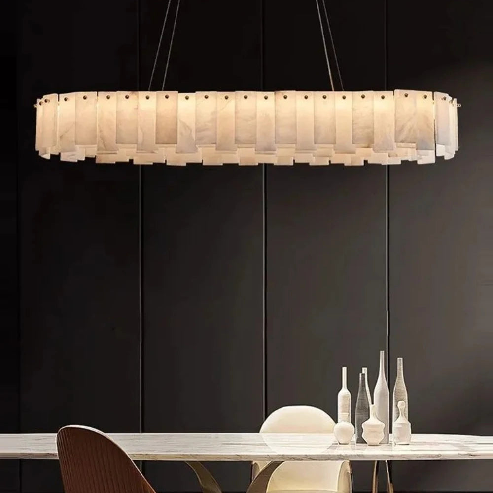 lustre suspension moderne marbre blanc doré lampe suspendue salon luxe table manger élégant