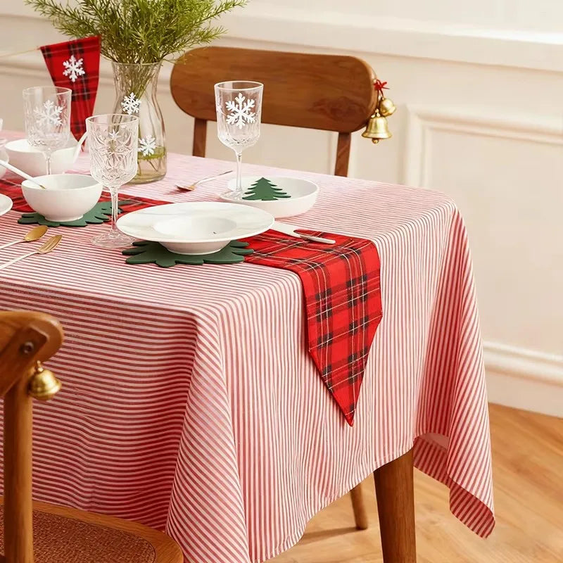 nappe table noël rayée moderne blanche rouge serviettes décoration opaque polyester rechargeable