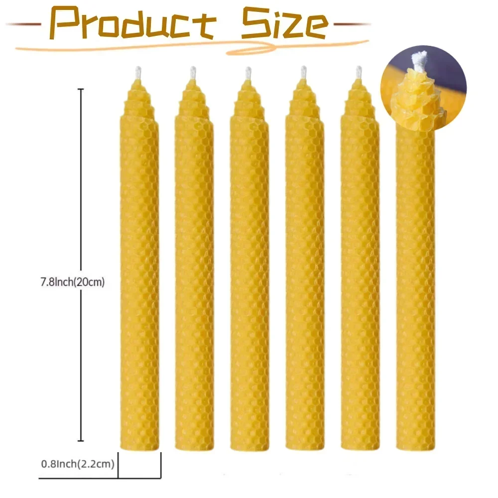 bougies coniques cire d'abeille hexagone jaune sans fumée decoration table classique maison