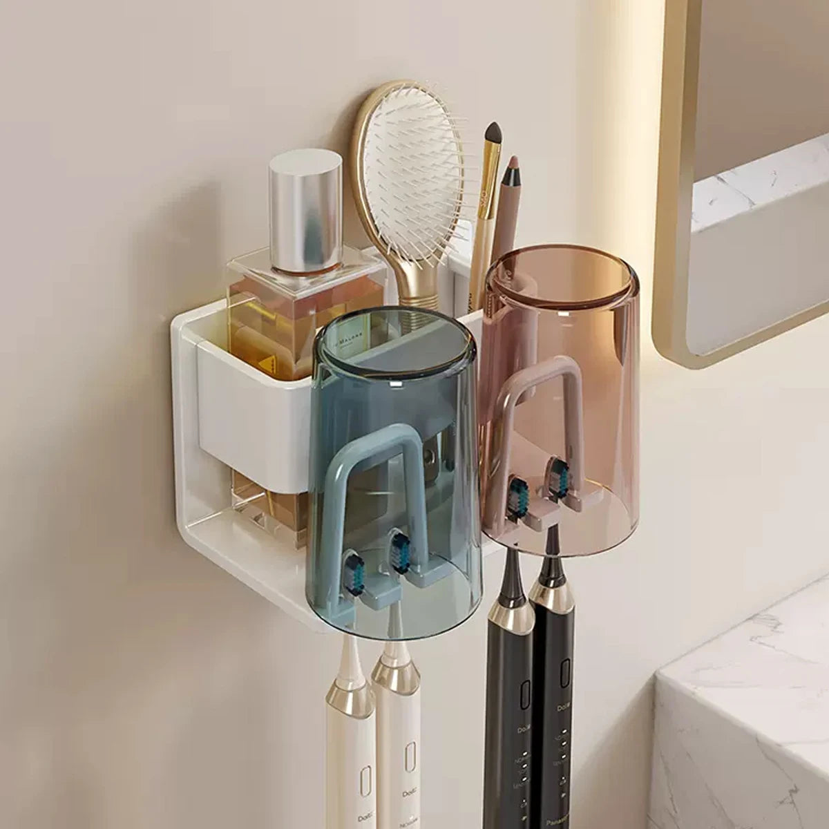 porte brosses dents cosmétiques transparent blanc gris moderne pratique adhésif salon brosses flacons tasses