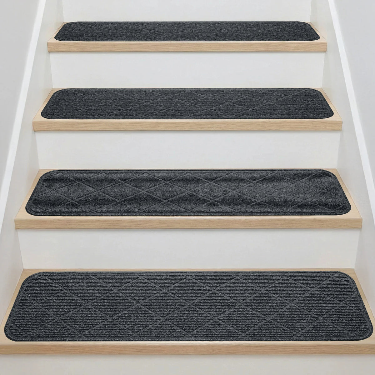 tapis d'escalier gris foncé texture tissée moderne antidérapant adhésif 20x76cmintérieur polyester tufté