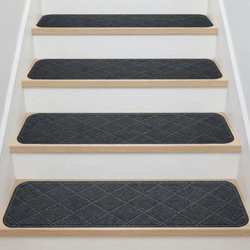 tapis d'escalier gris foncé texture tissée moderne antidérapant adhésif 20x76cmintérieur polyester tufté