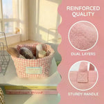 panier rangement rose clair bleu clair jaune clair marron clair carreaux blancs minimaliste imperméable