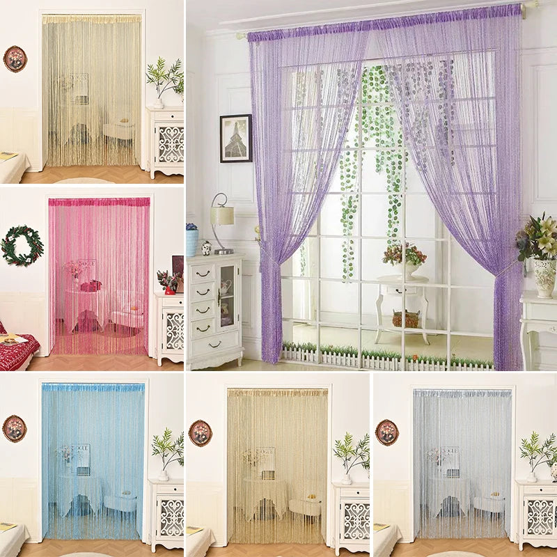 rideau porte transparent franges decoratif or violet rose moderne chambre