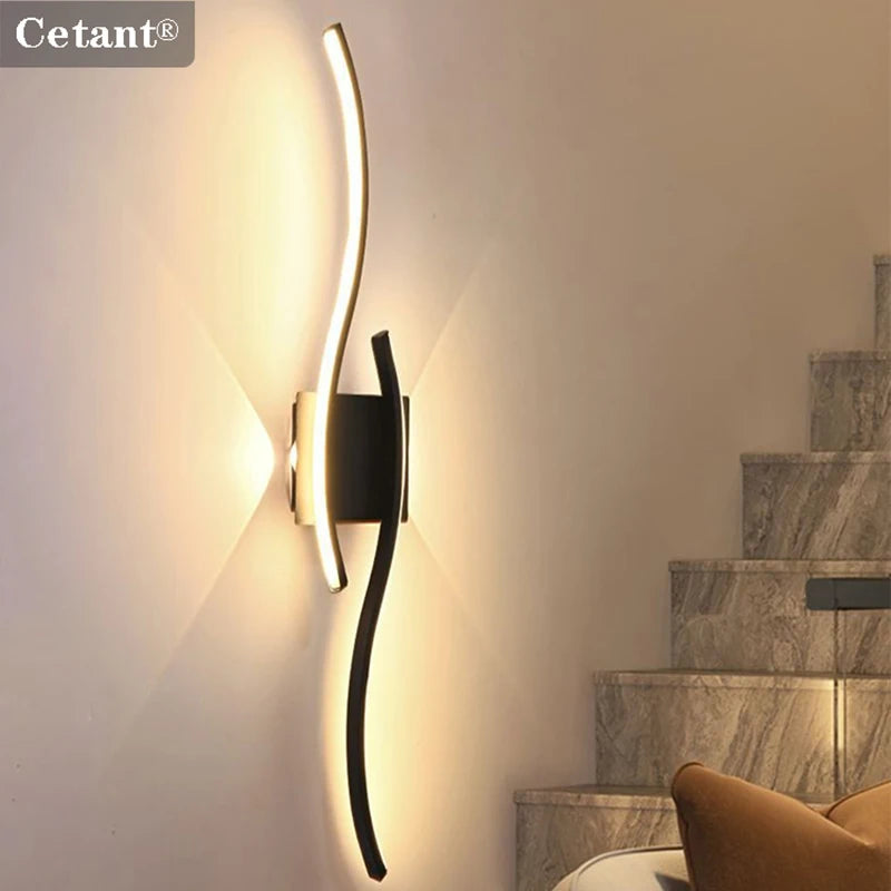 applique murale led moderne 60 80cm noir doré blanc ondulée télécommande chambre salon cuisine
