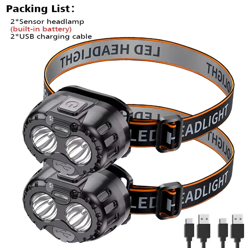 lampe frontale rechargeable led noir orange boutons molette ceinture ajustable mode pratiqueurgence étanche