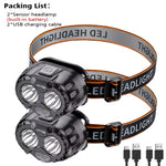 lampe frontale rechargeable led noir orange boutons molette ceinture ajustable mode pratiqueurgence étanche