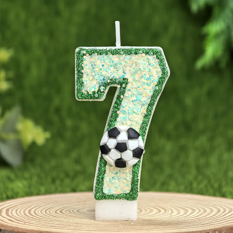bougies chiffres paillettes football anniversaire decoration verte blanche noire bleue thèmes sportifs numerotees opaque