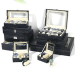 boîtes montres simili cuir noir classiques cadenas grilles variées rangement sécurisé