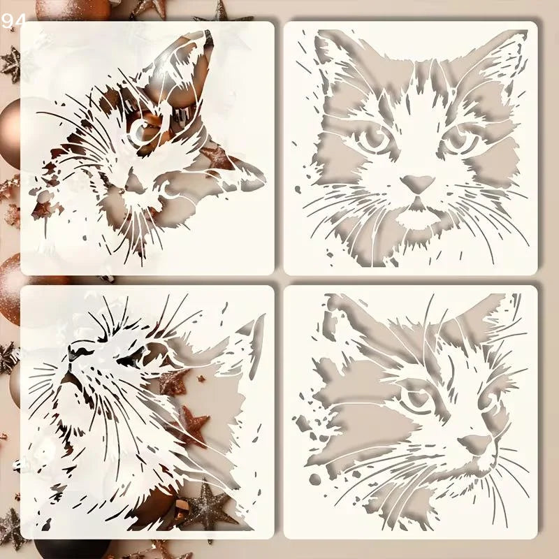 stencils peinture chat blanc marron bleu moderne abstraits lavables adhésifs bois mur journaux