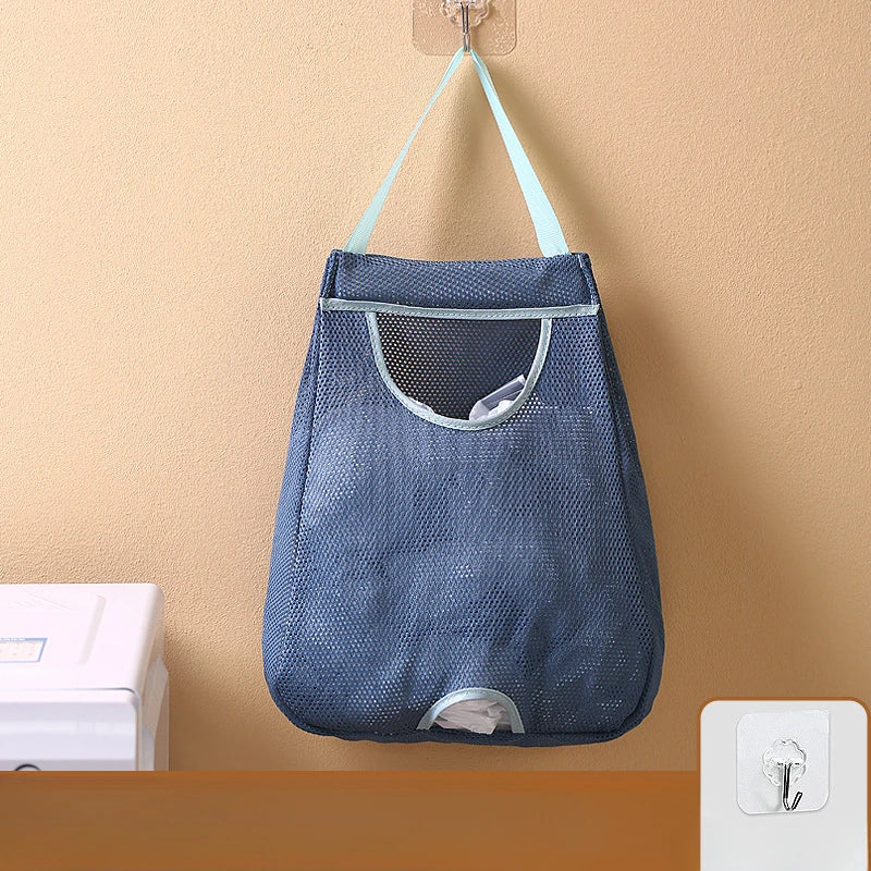 Sac poubelles mural bleu pratique maille fine crochets adhésifs poches