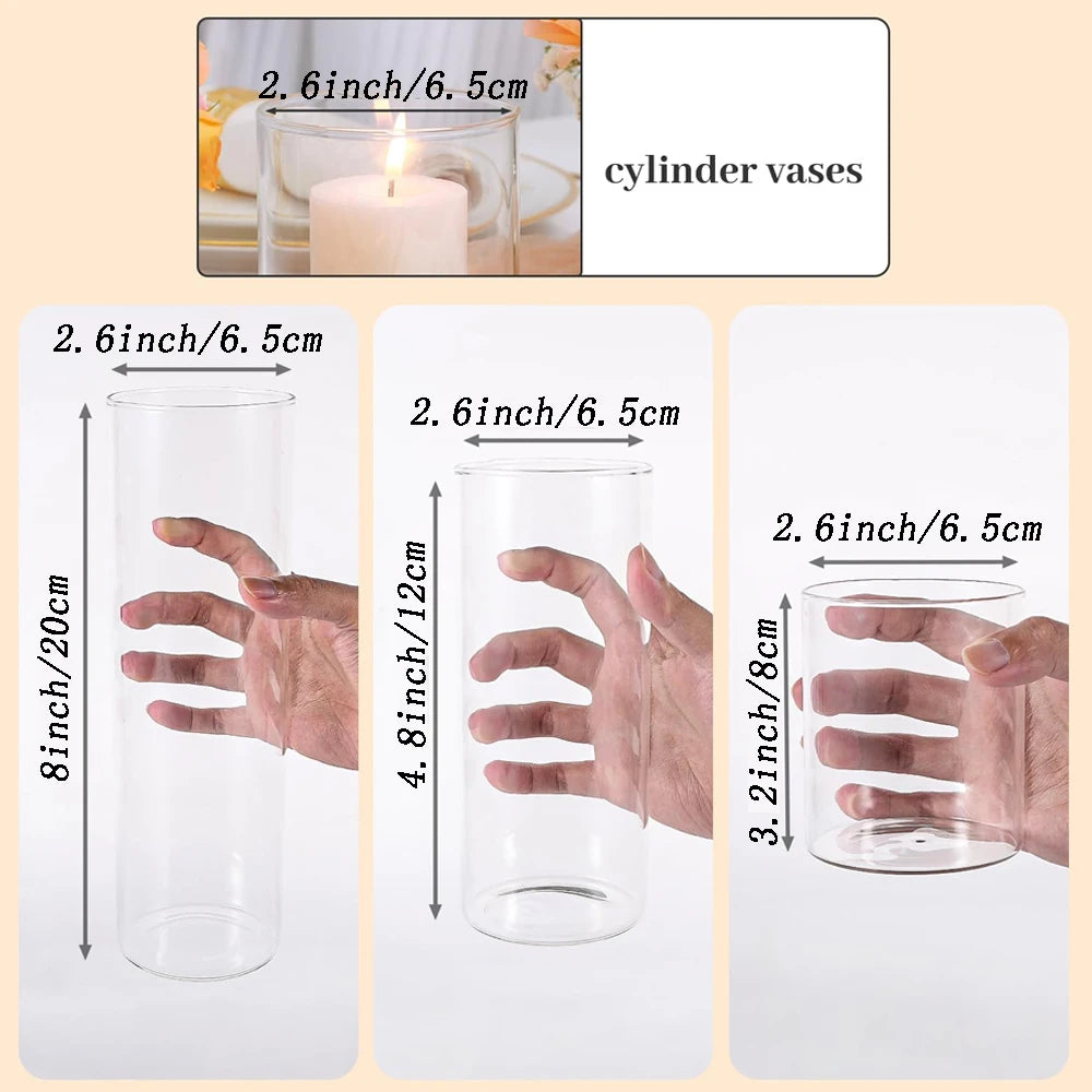 Vases cylindriques en verre utilises comme centres de table elegants