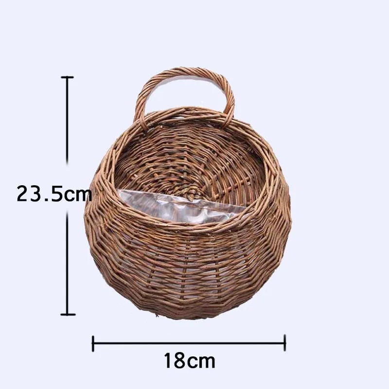 panier suspendu rotin osier jardinière murale fleurs artificielles décoration jardin rustique marron clair