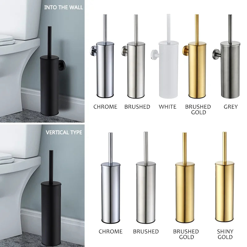 brosse wc inox fixe mur sol moderne chrome blanc or brushed gold