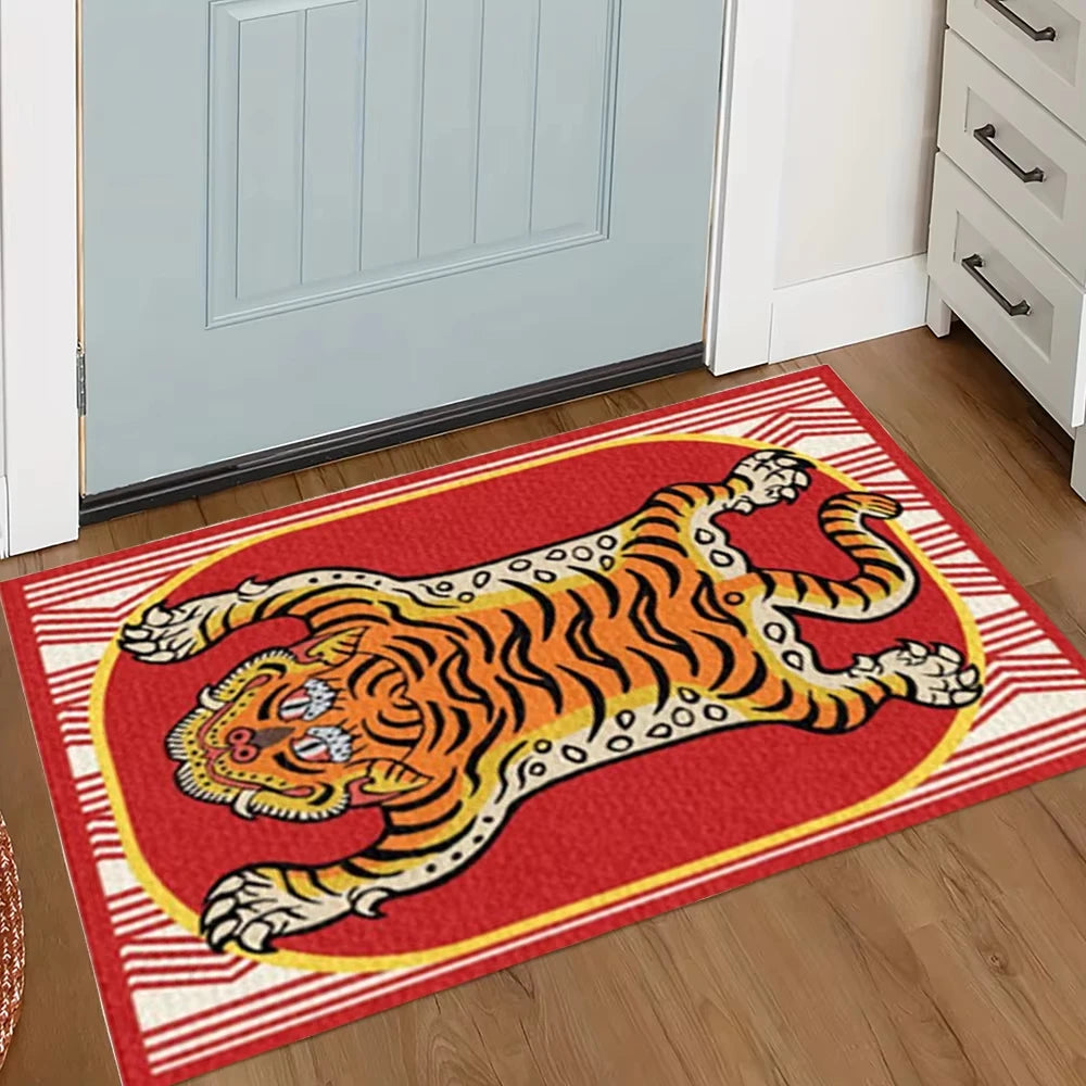 tapis antidérapant polyester moderne motif tigre stylisé entrée salon salle bain