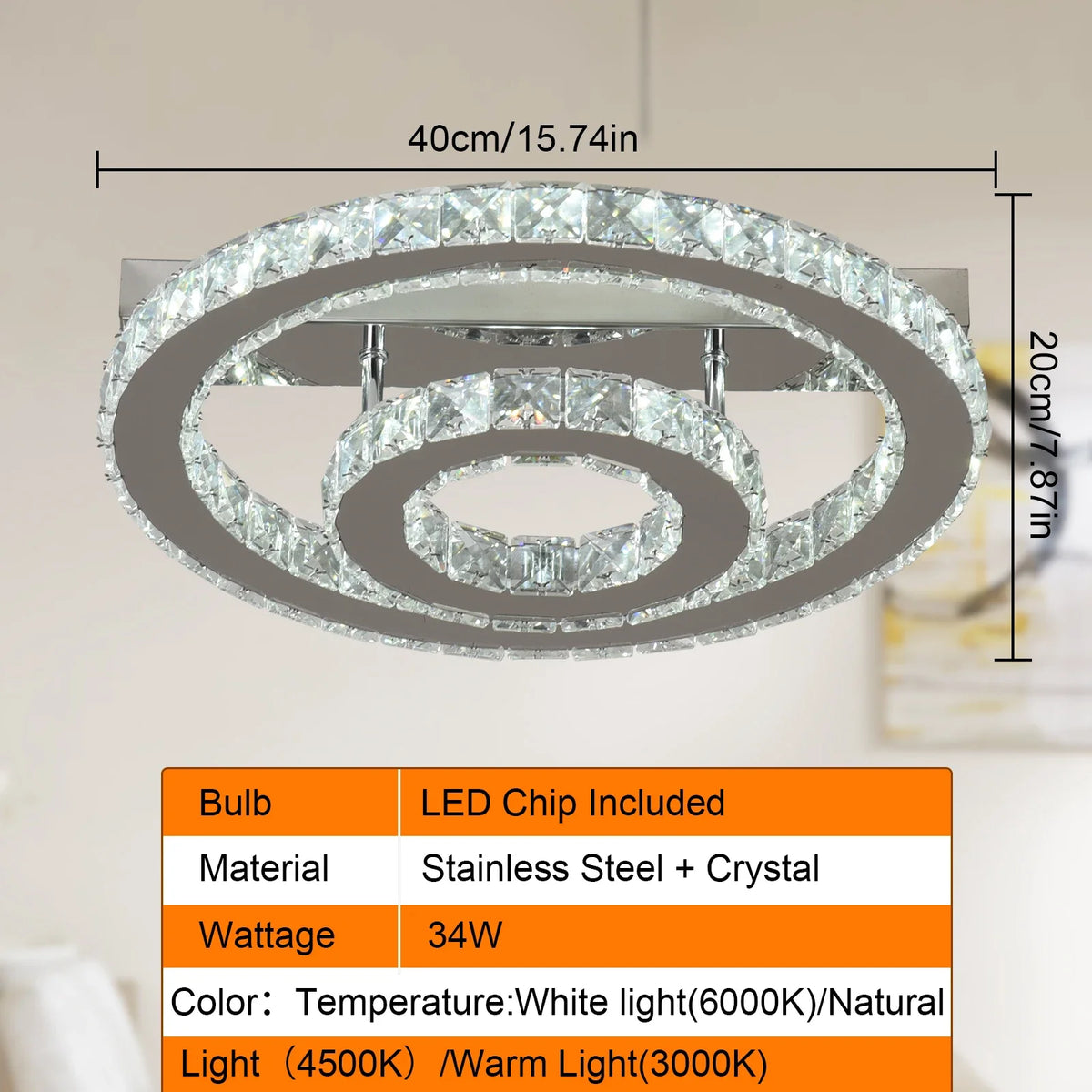 plafonnier moderne cristal argenté éclairage led blanc contemporain luxueux salon chambre interrupteur bouton