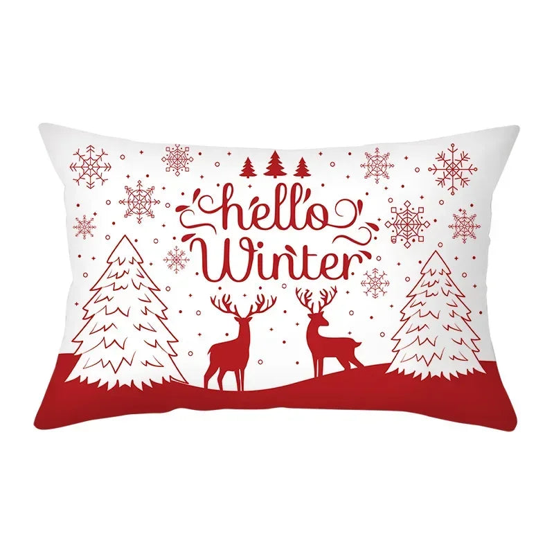 coussin Noël rouge motif rennes flocons neige décoration canapé salon fête hiver 30x50cm