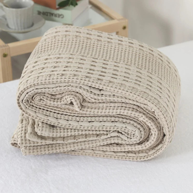 couverture coton points solide été portable maison pique nique voyage militaire blanc gris beige