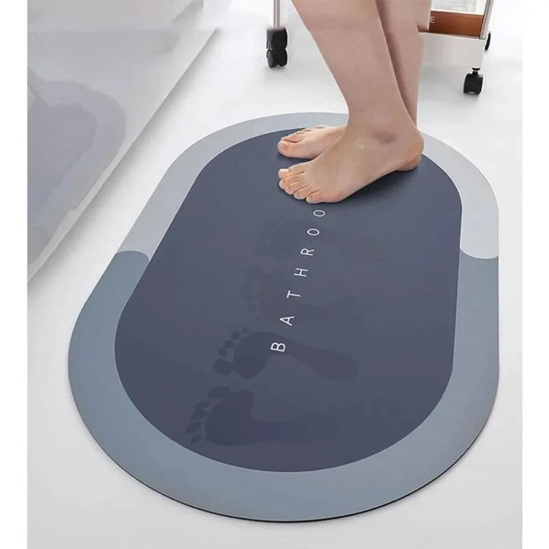 tapis bain antidérapant absorbant rapide bleu gris motif pieds moderne