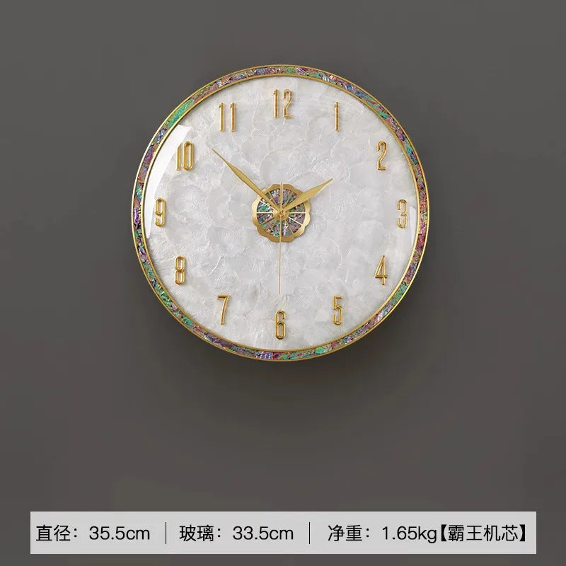 horloge murale moderne or blanc cadran marbré aiguille salon étude