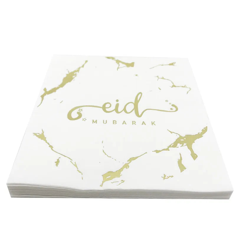 serviettes jetables festives eid mubarak motifs fleurs textes doré blanc İslam