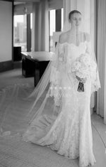 voile mariée longue dentelle chantilly tulle blanc ivoire cathédrale élégant bordure fleurs