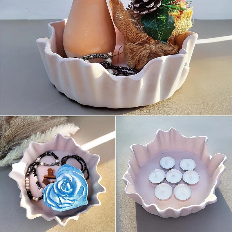 moule silicone bougie résine décoration ondulée transparent blanc rose bleu clair moderne organique