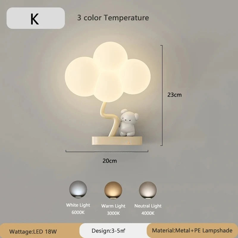 lampe murale nuage animaux blanc moderne enfant figurines souris singe lapin led