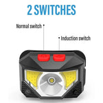 lampe frontale led rechargeable étanche camping chasse pêche travail noir rouge contrôle usb